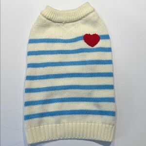 Draper James Pet Cream and Blue Striped Sweater with Heart Size M
